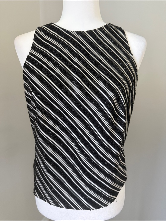 Carmen Marc Valvo Tops - CARMEN MARC VALVO SIGNATURE Striped Beaded Silk Top Blouse Womens Size 8